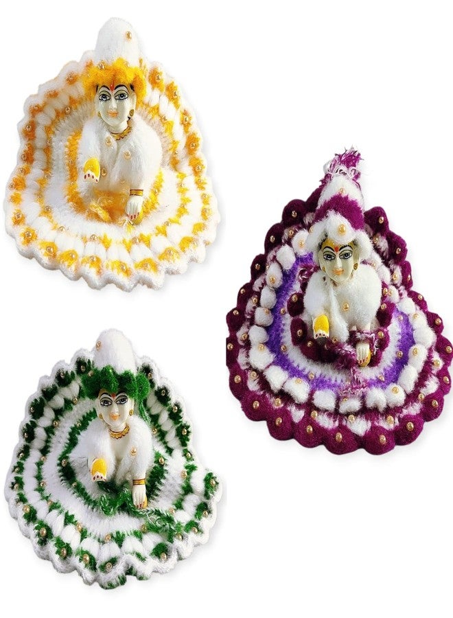 Partish Laddu Gopal Woollen Heavy Dress with Moti Work (Pack of 3) l Ladoo Gopal Dress l Kanha Ji | Thakur Ji Warm Dress with Cap (Size 1) - Image 1